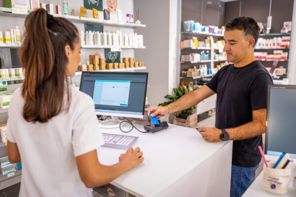 Medical shelves in secure pharmacy area